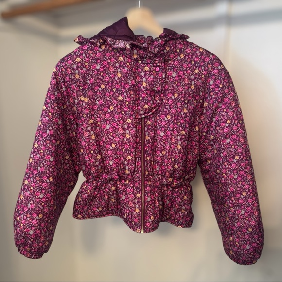 LoveShackFancy Modena Puffer Quilted Floral Print Jacket in Cherry Wine - Picture 4 of 10